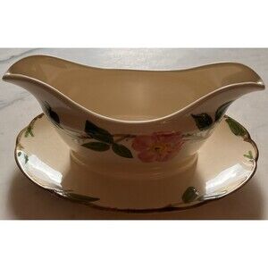 Vintage Franciscan Desert Rose Gravy Boat with Attached Liner Plate EUC